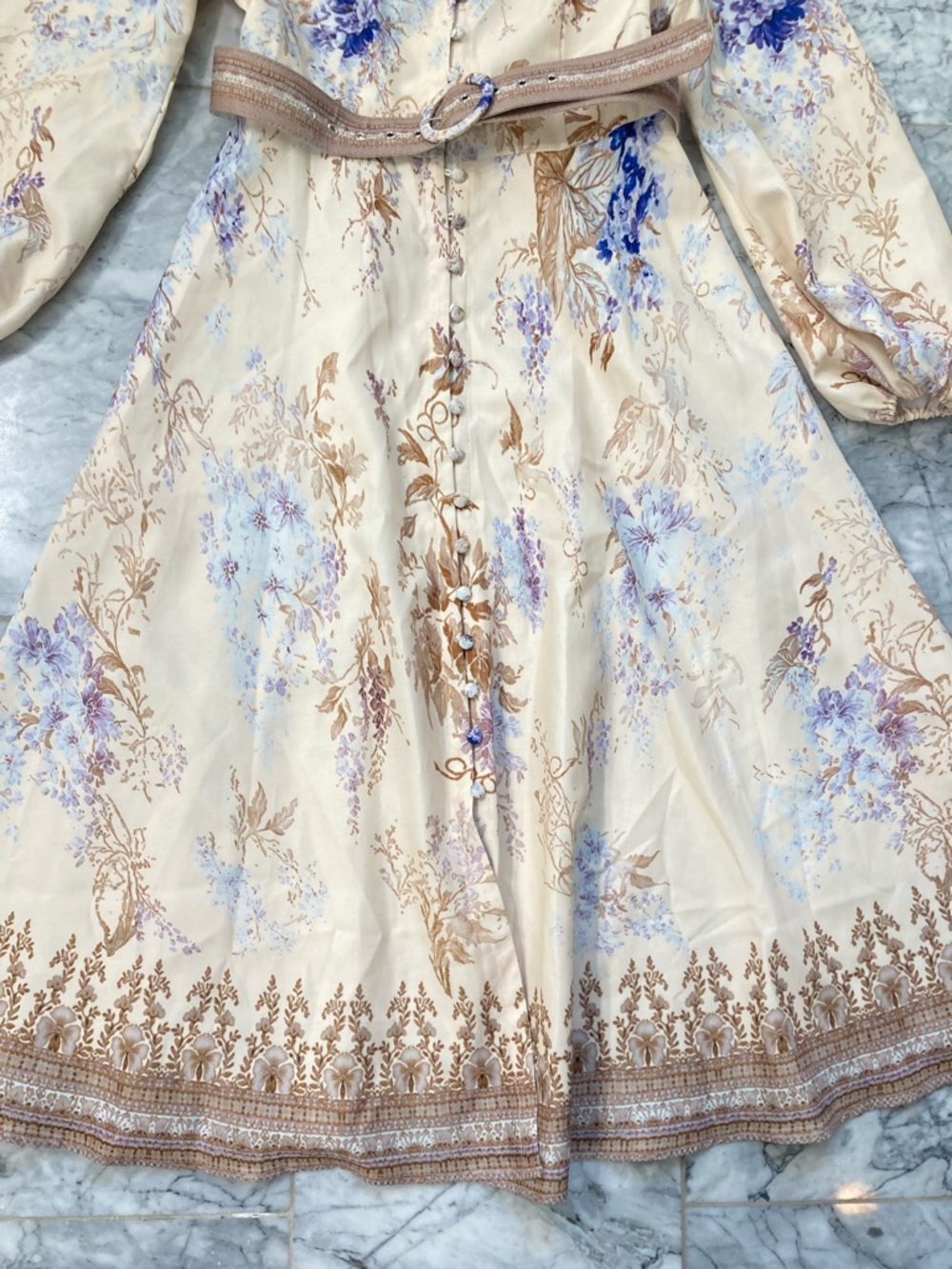COMMENSE Cream Purple Floral Print Belted Maxi Dress - Picture 6 of 12